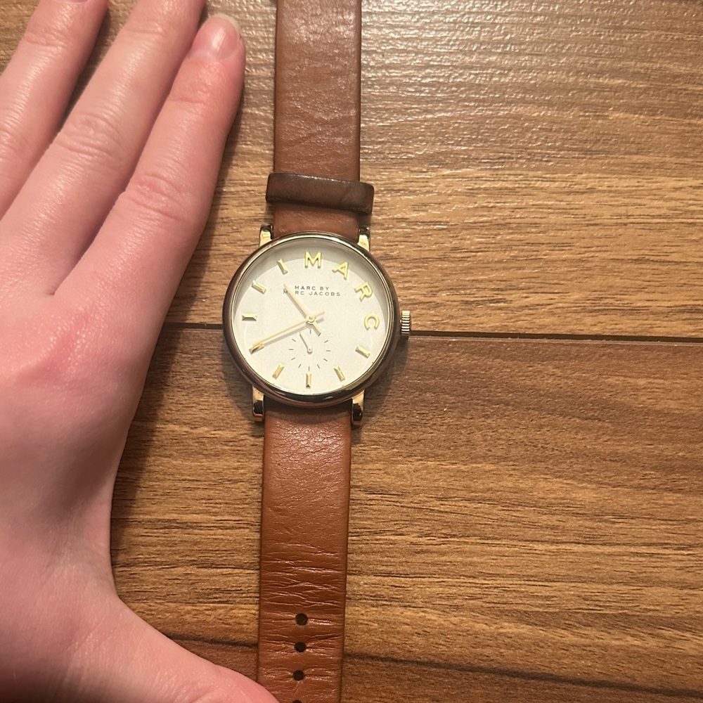 Marc Jacobs Tan Leather Watch with Gold Accents